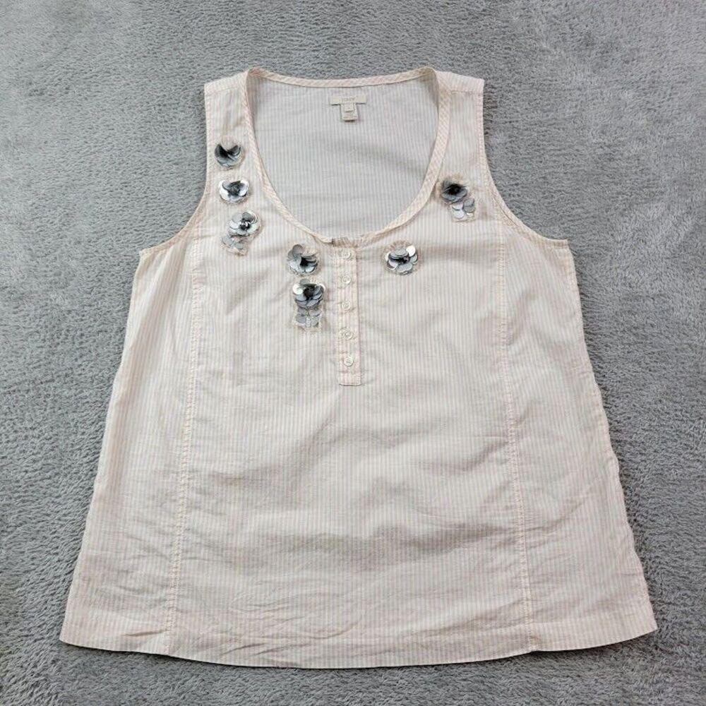 J Crew Tank Top Womens 6 Cream Striped Sequin Embellished Floral